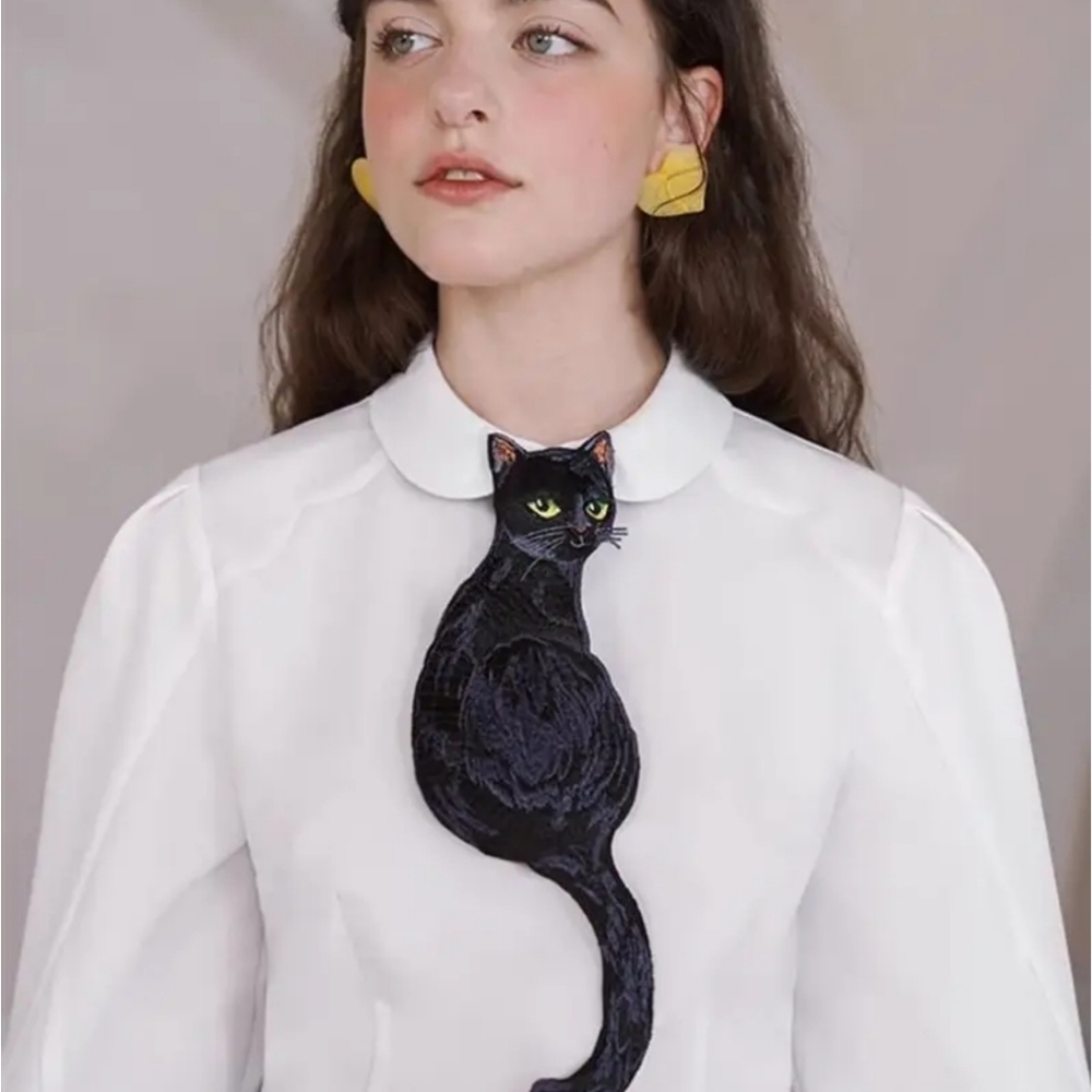 NEW black Cat Embroidered Tie